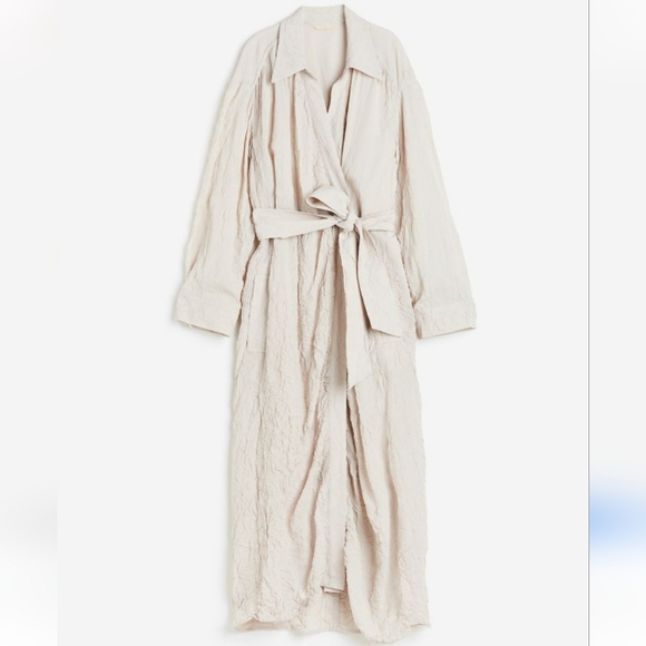 H&M Lightweight Belted Trench Coat Lagenlook Neutral Cream Wrap Preppy Womens XL - Picture 1 of 11